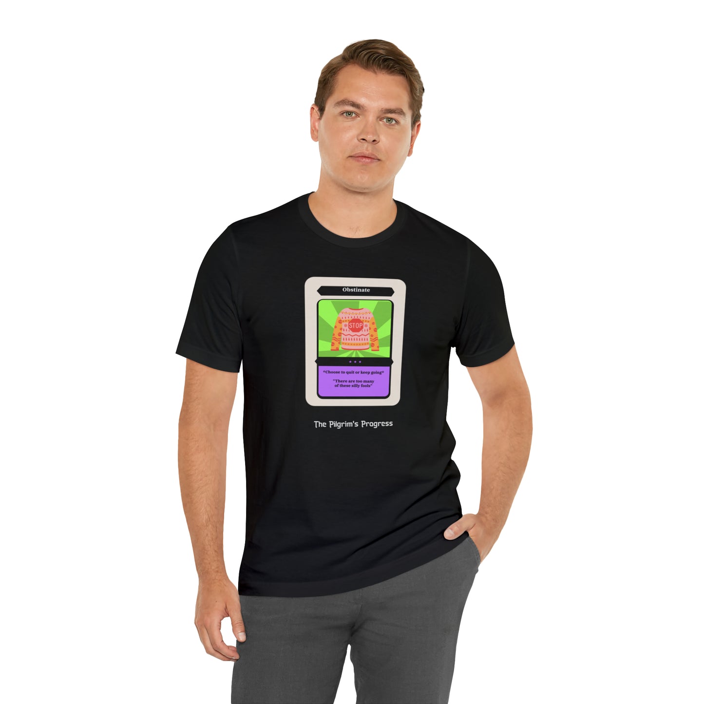 Pilgrim's Progress Obstinate Trading Card Unisex Jersey Short Sleeve Tee