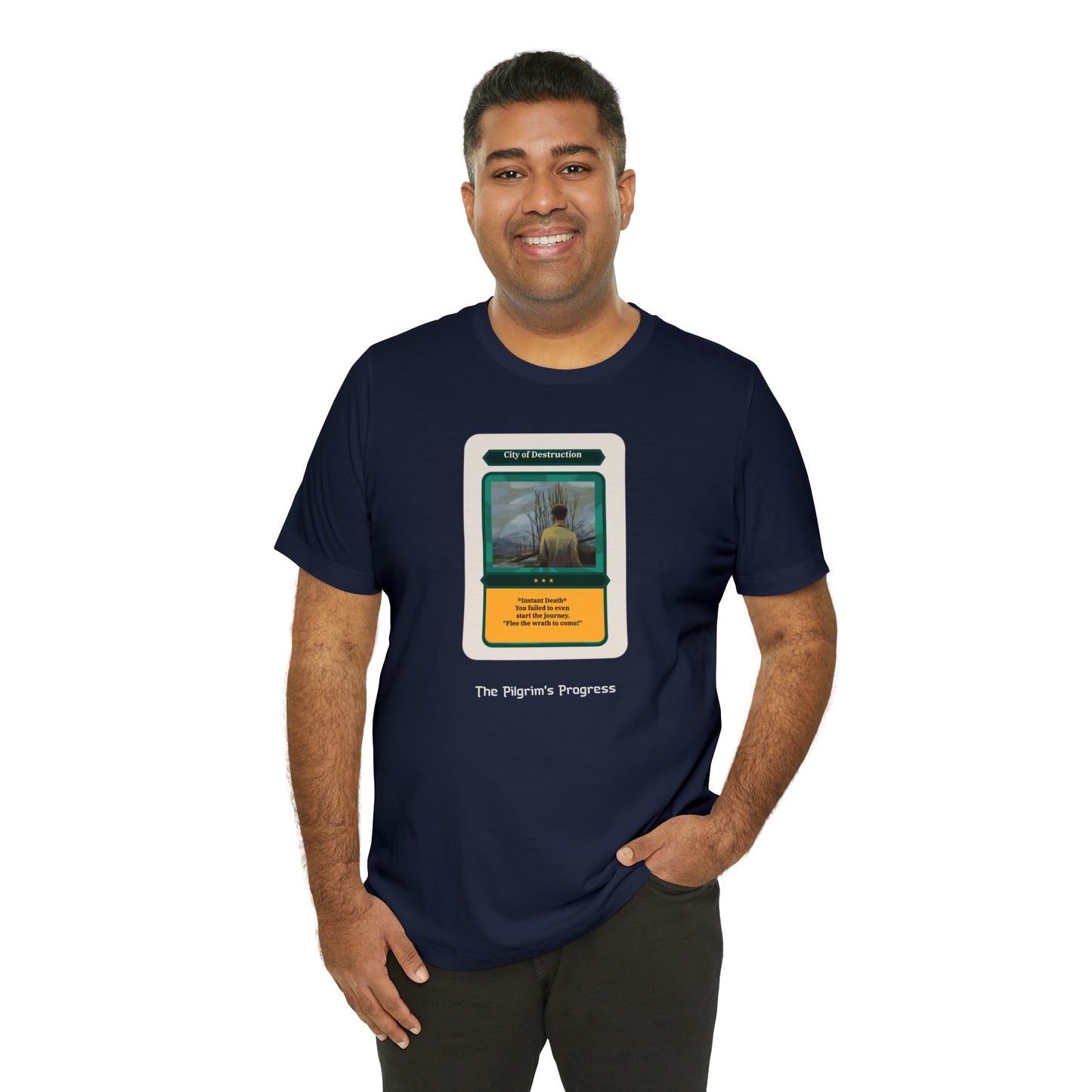 Pilgrim's Progress City of Destruction Trading Card Unisex Jersey Short Sleeve Tee