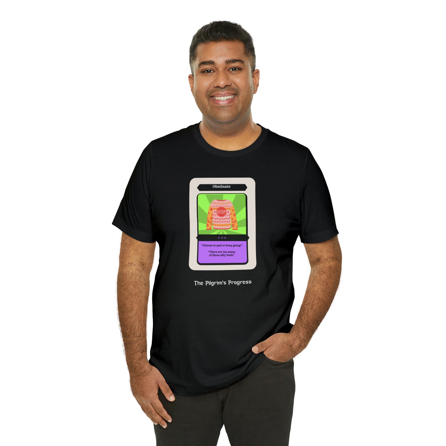 Pilgrim's Progress Obstinate Trading Card Unisex Jersey Short Sleeve Tee