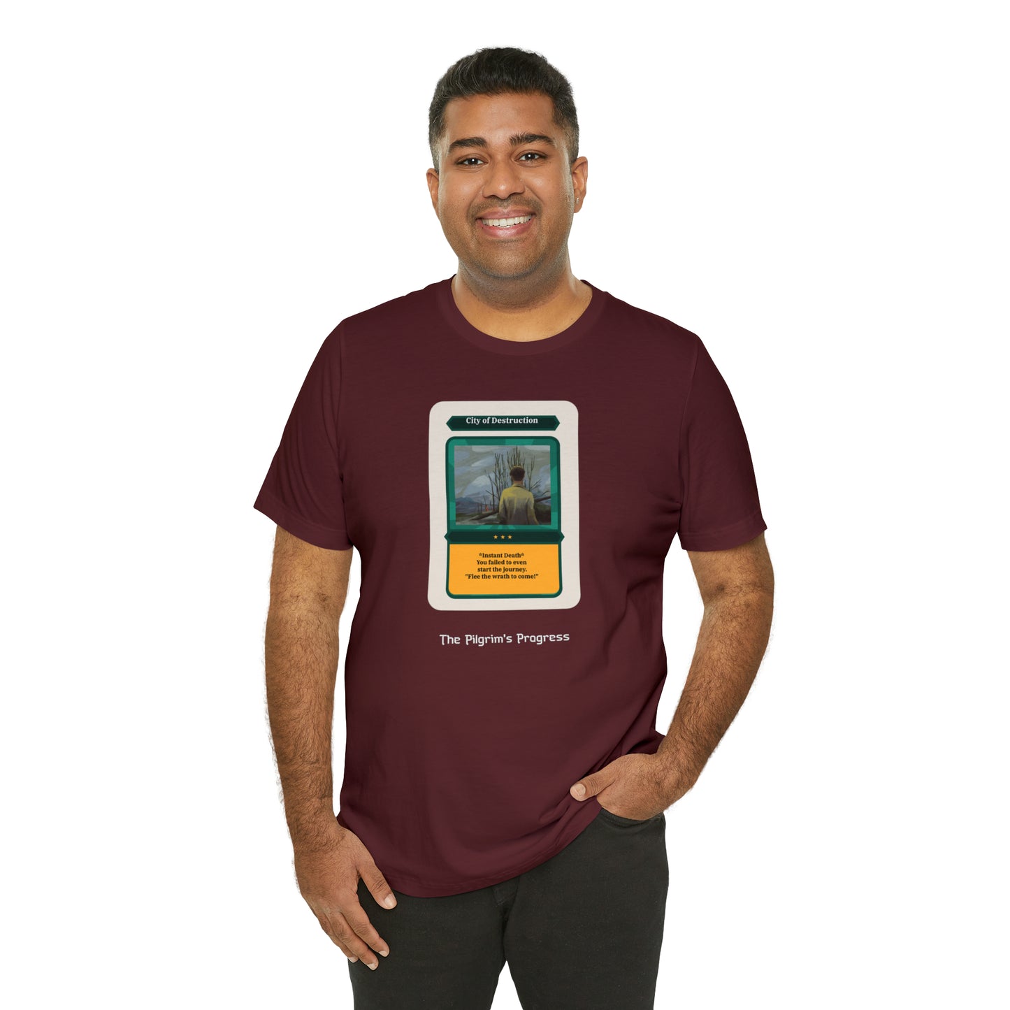 Pilgrim's Progress City of Destruction Trading Card Unisex Jersey Short Sleeve Tee