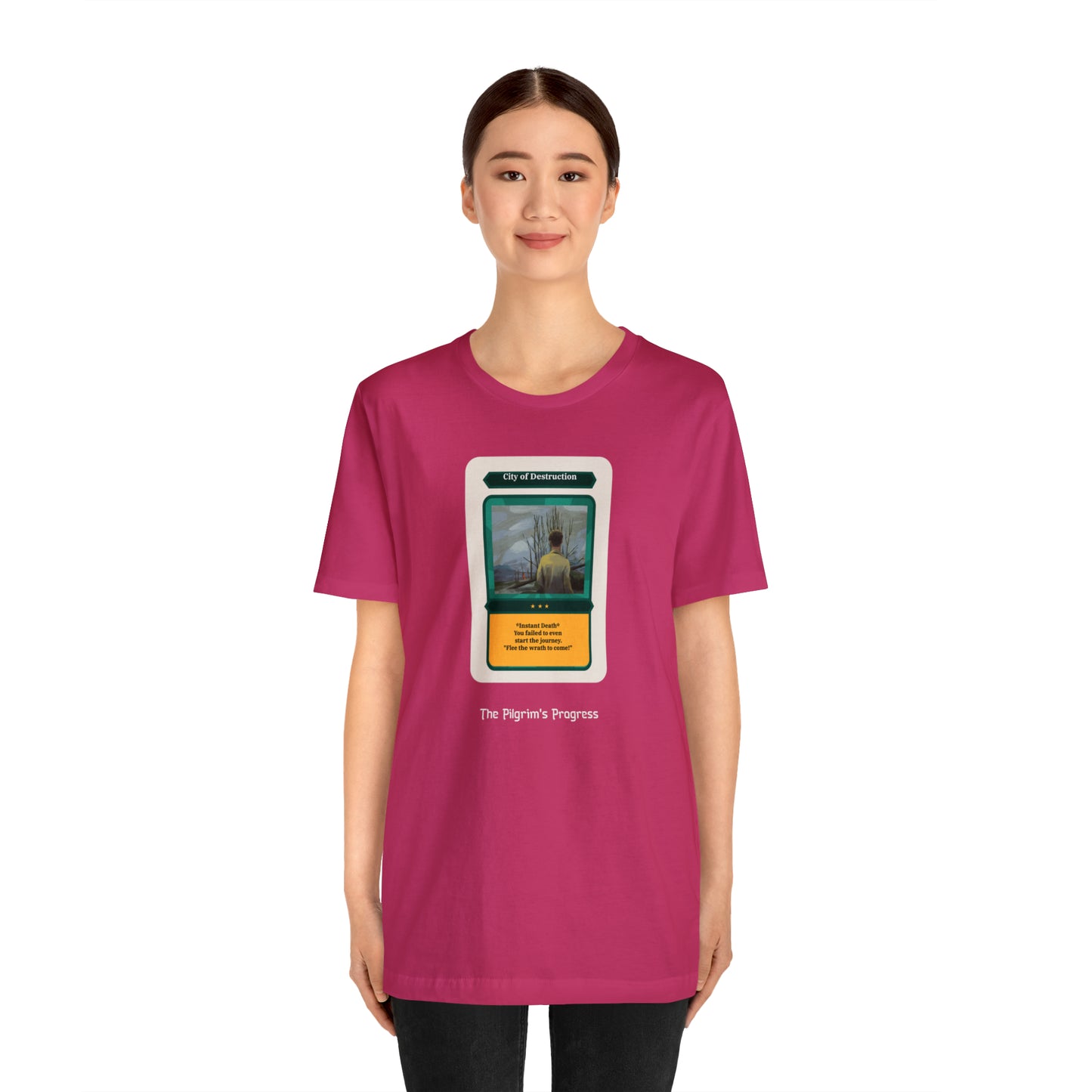 Pilgrim's Progress City of Destruction Trading Card Unisex Jersey Short Sleeve Tee