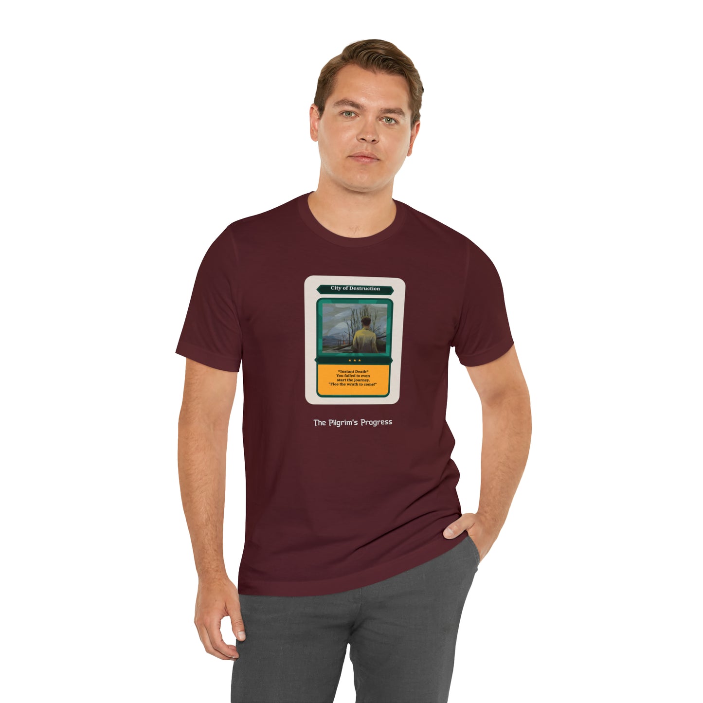 Pilgrim's Progress City of Destruction Trading Card Unisex Jersey Short Sleeve Tee