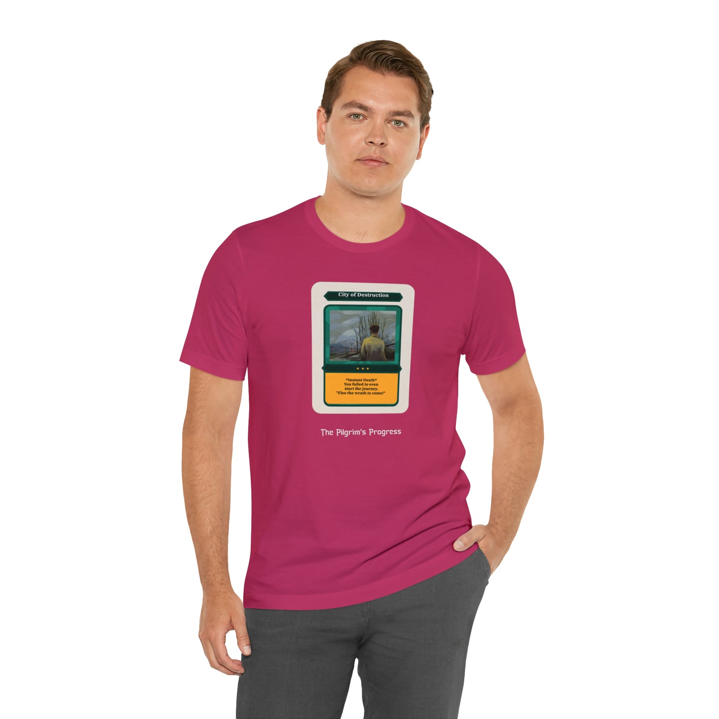 Pilgrim's Progress City of Destruction Trading Card Unisex Jersey Short Sleeve Tee