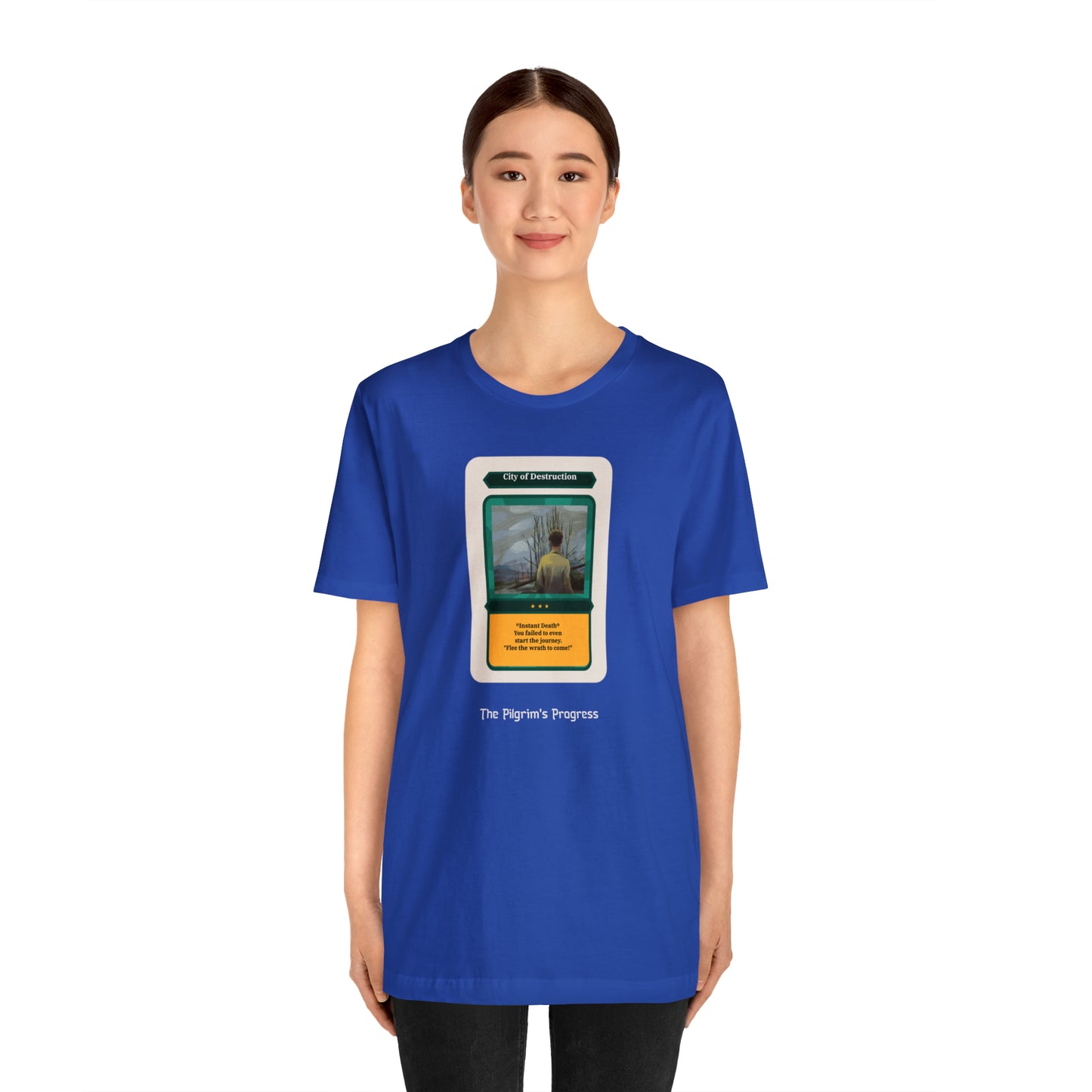 Pilgrim's Progress City of Destruction Trading Card Unisex Jersey Short Sleeve Tee