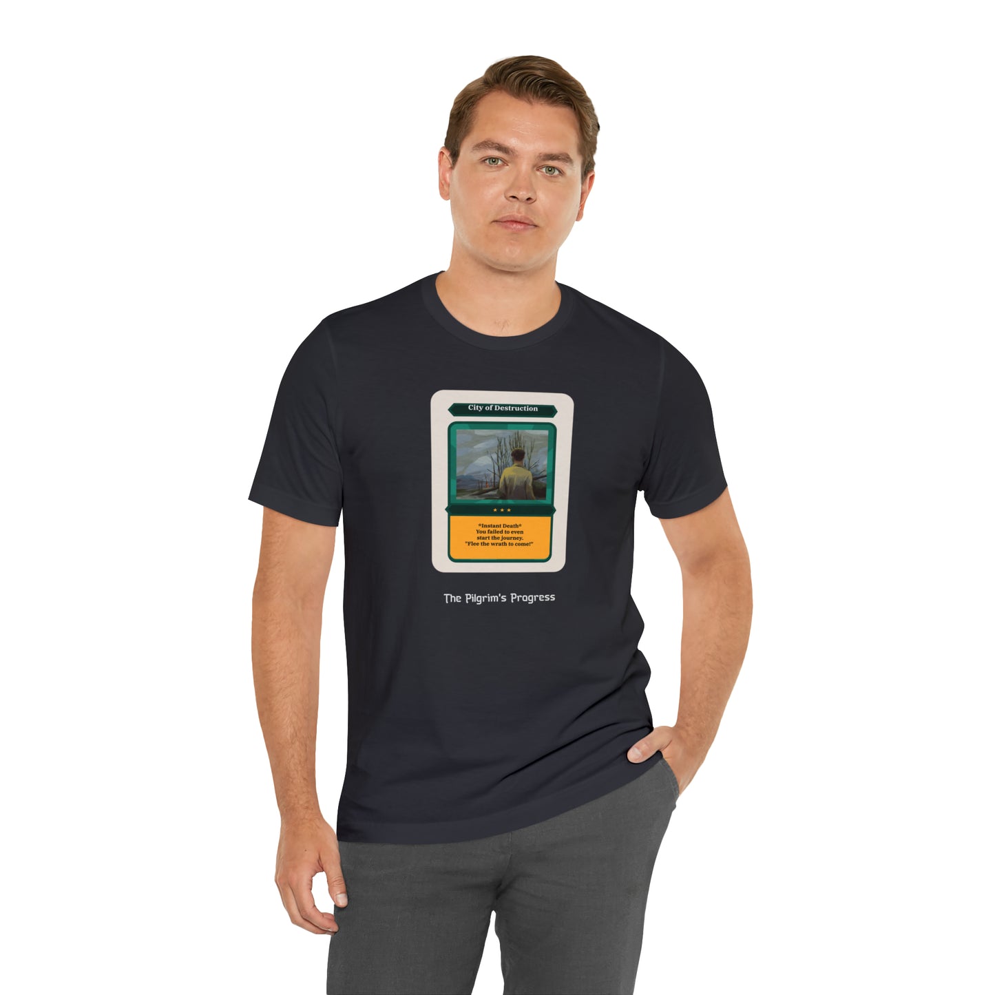 Pilgrim's Progress City of Destruction Trading Card Unisex Jersey Short Sleeve Tee