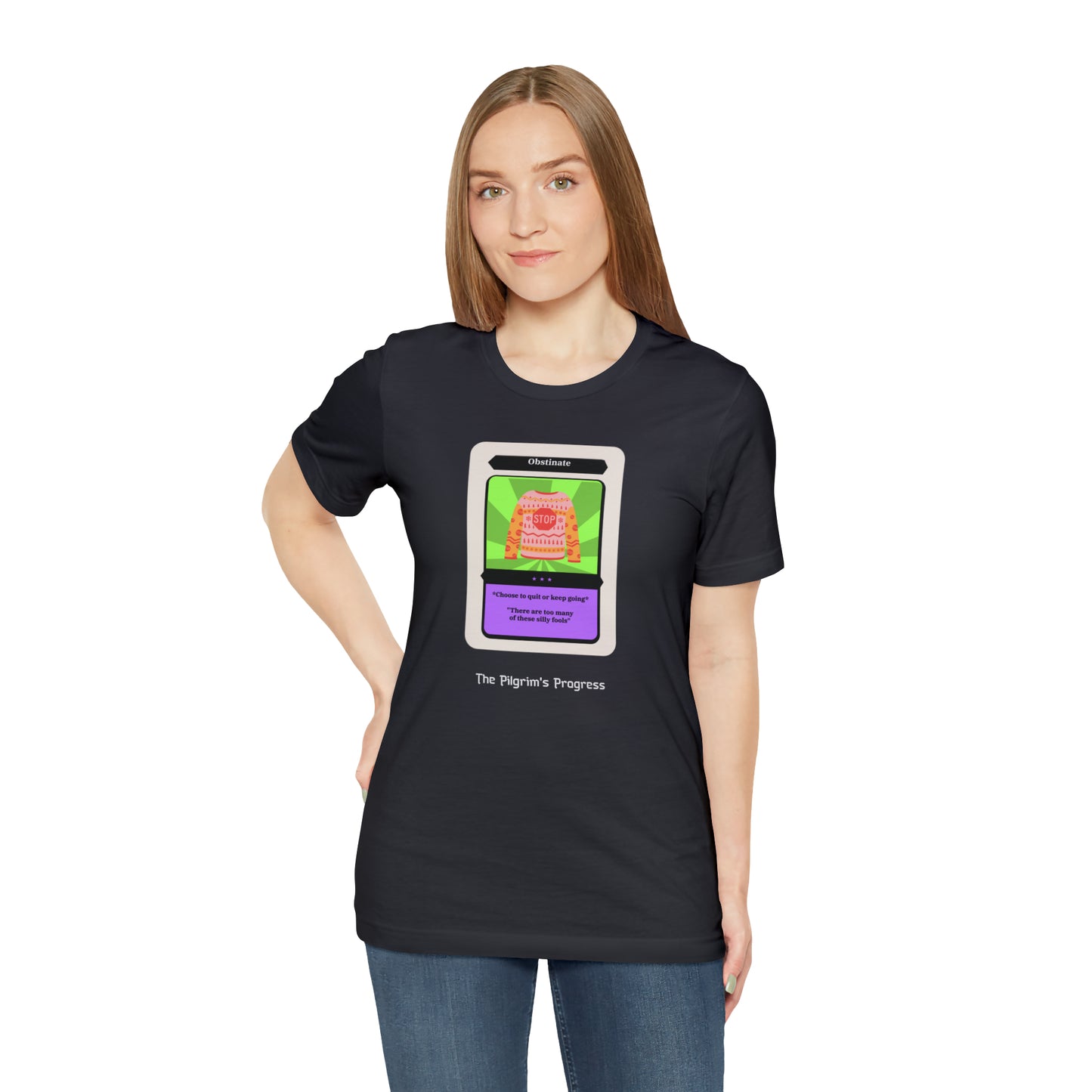 Pilgrim's Progress Obstinate Trading Card Unisex Jersey Short Sleeve Tee