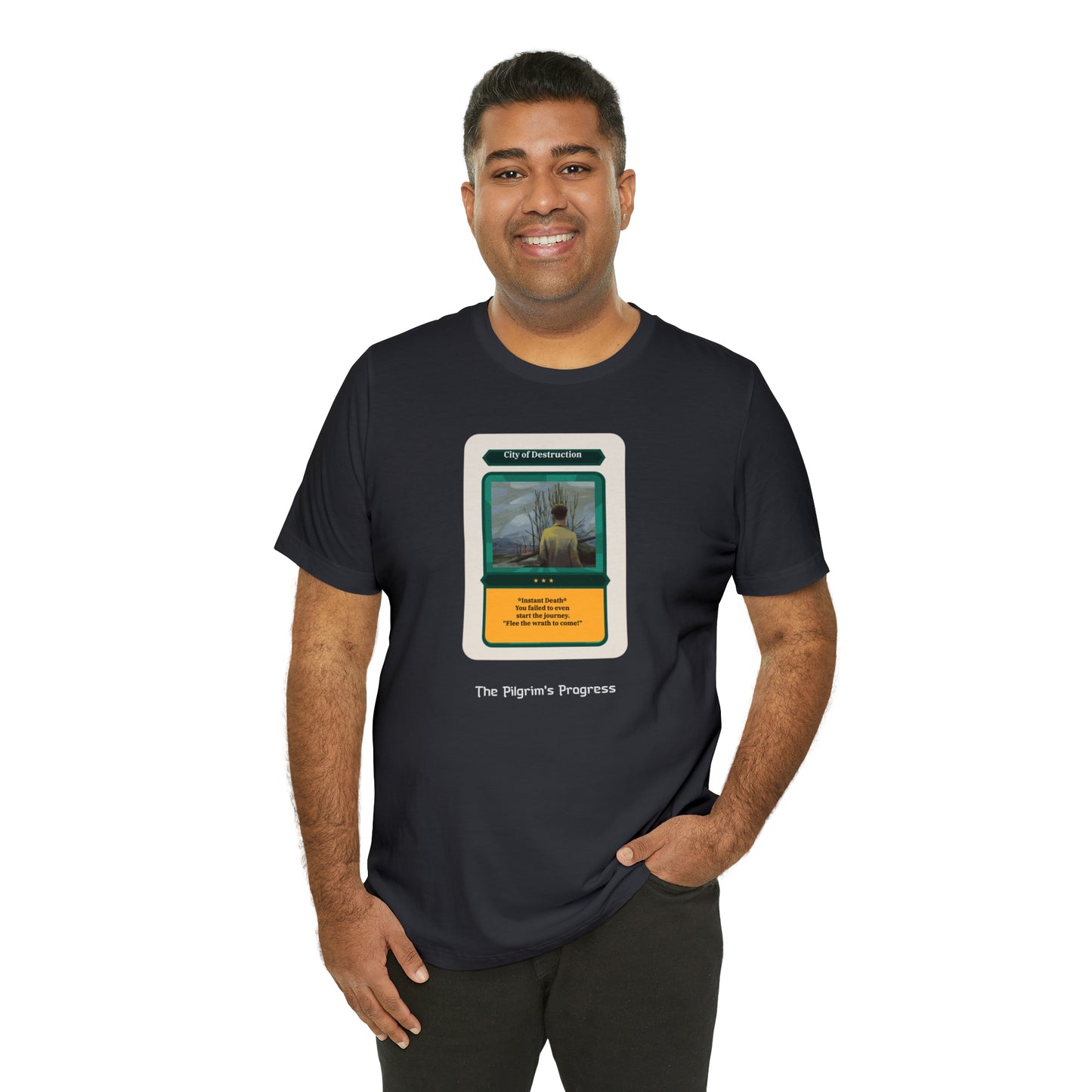 Pilgrim's Progress City of Destruction Trading Card Unisex Jersey Short Sleeve Tee