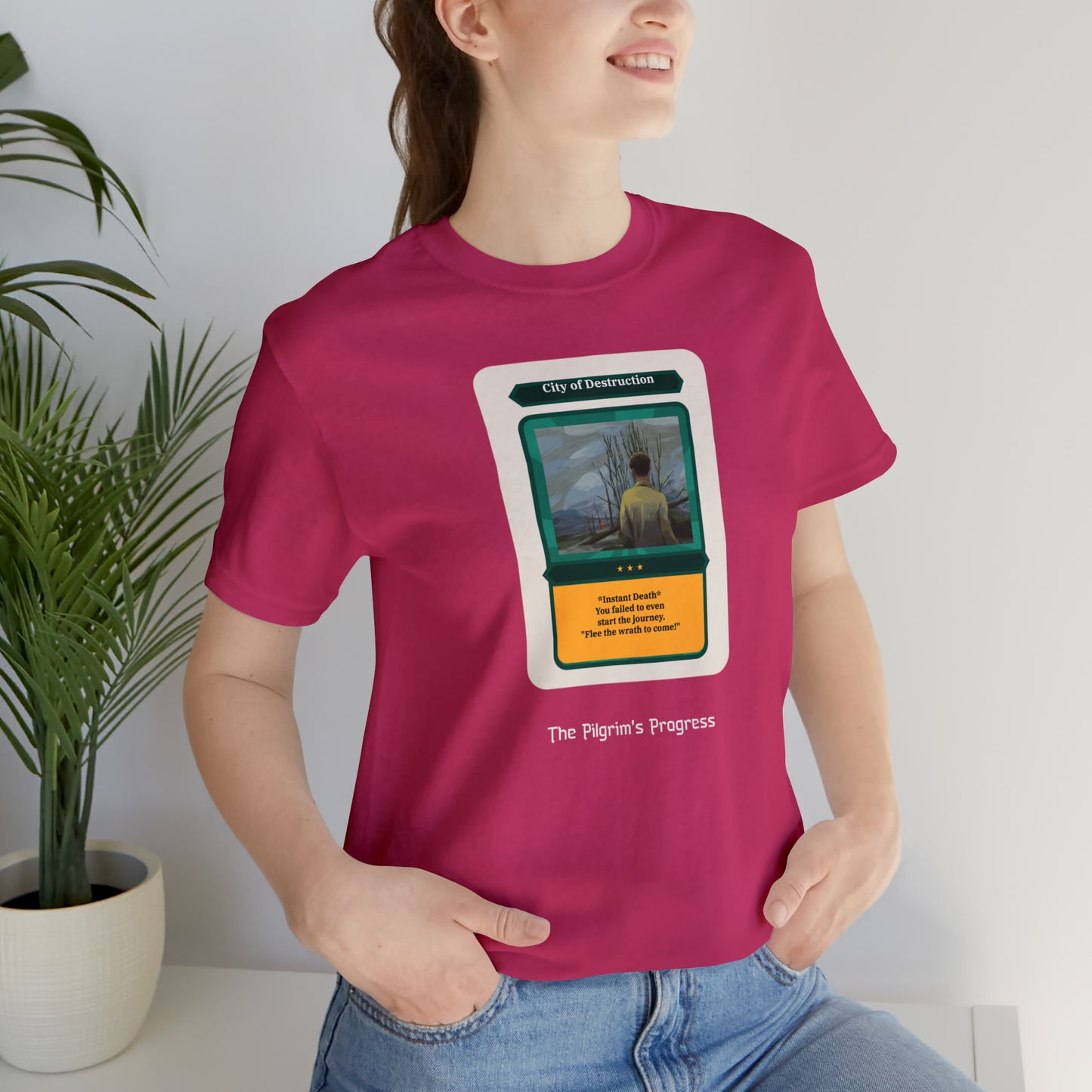 Pilgrim's Progress City of Destruction Trading Card Unisex Jersey Short Sleeve Tee