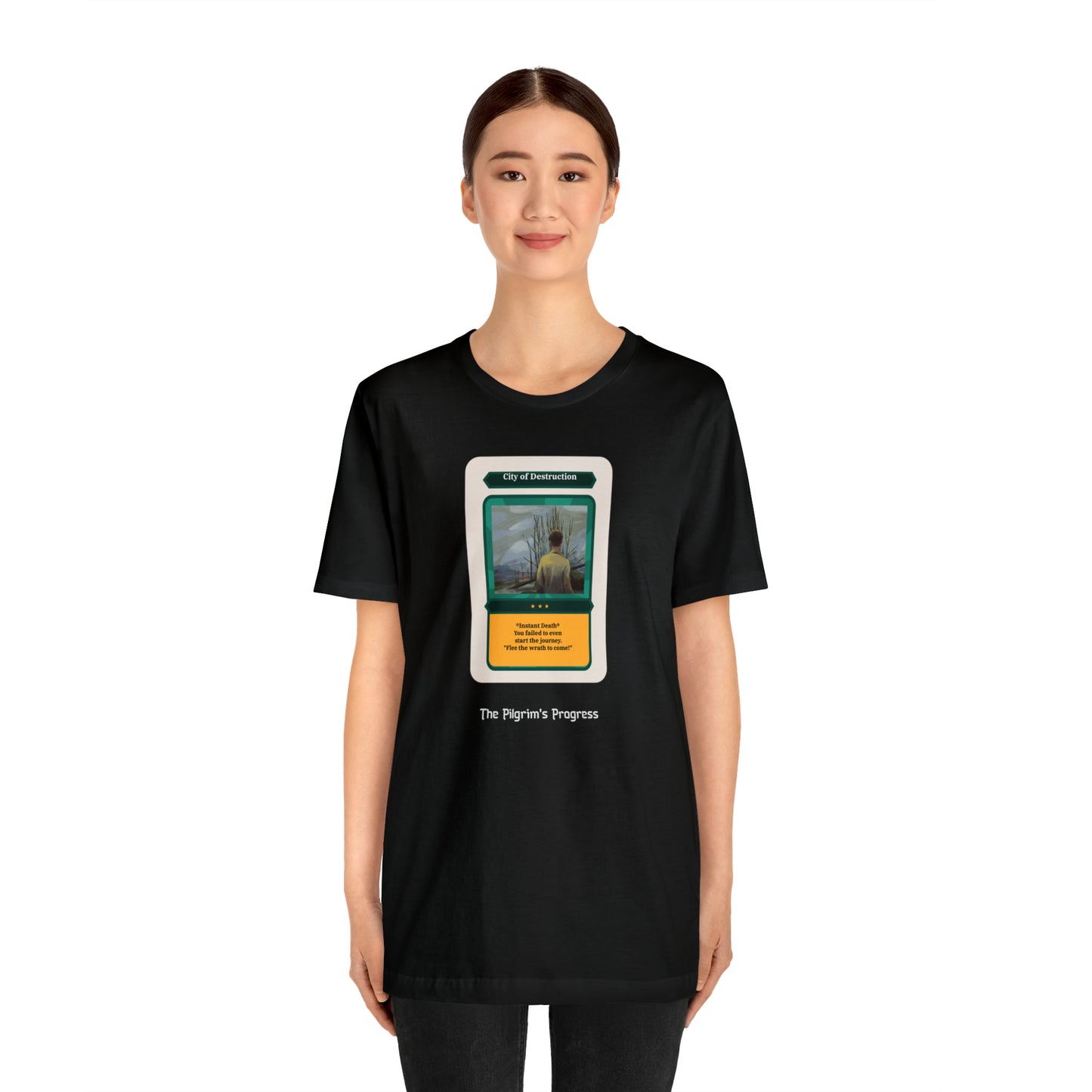 Pilgrim's Progress City of Destruction Trading Card Unisex Jersey Short Sleeve Tee
