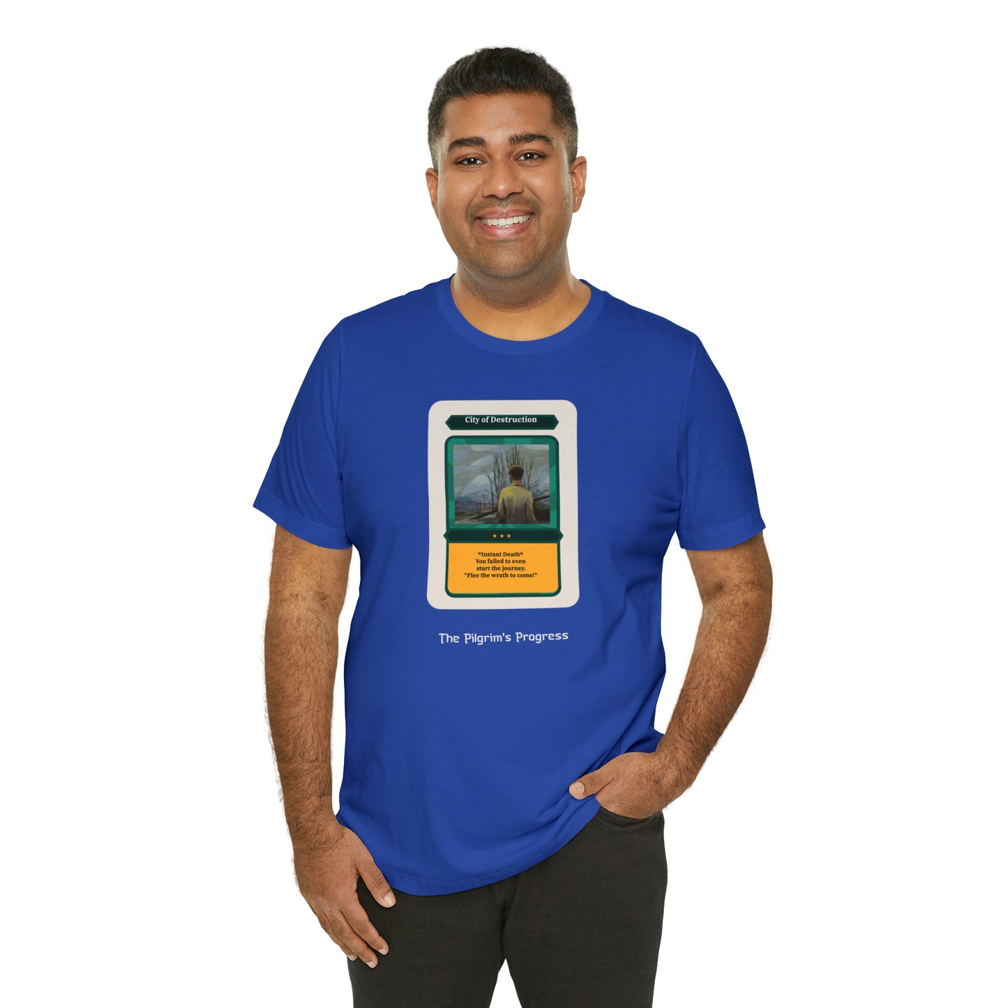 Pilgrim's Progress City of Destruction Trading Card Unisex Jersey Short Sleeve Tee