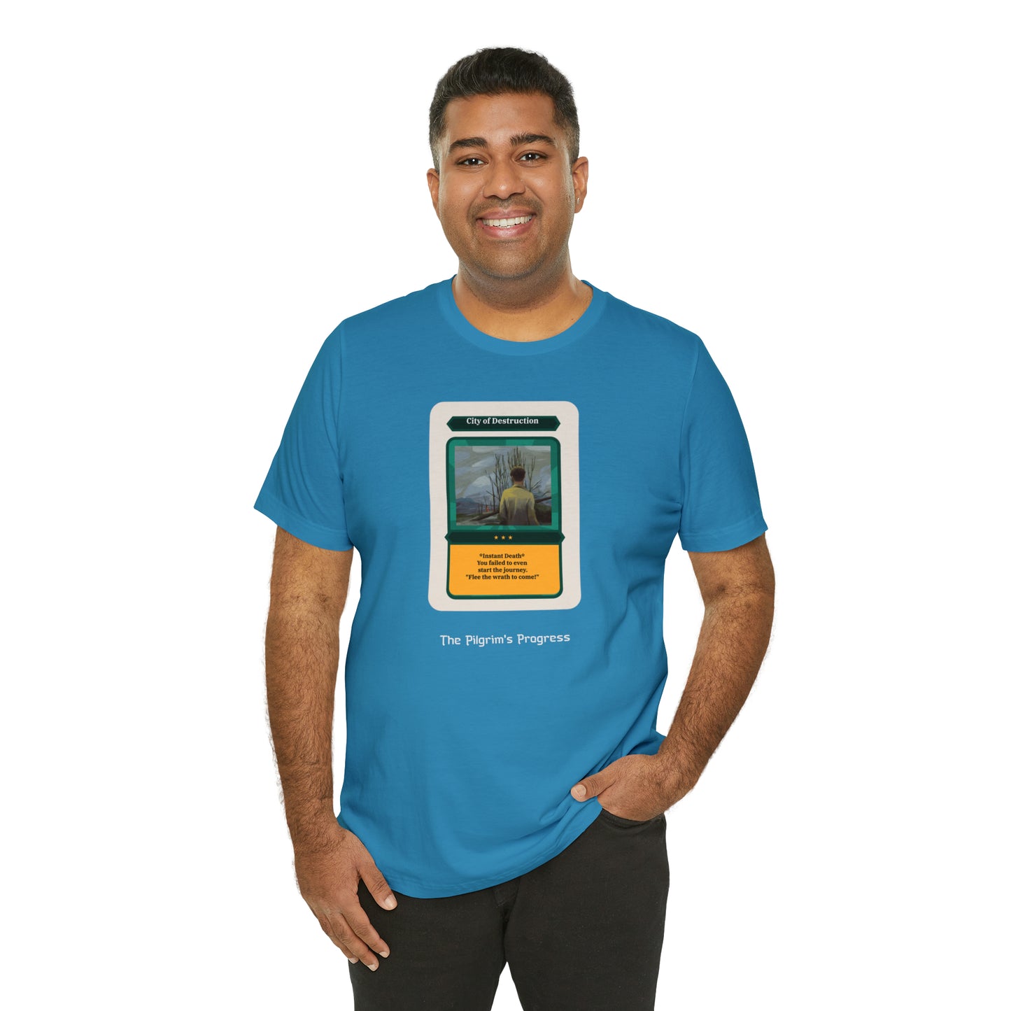 Pilgrim's Progress City of Destruction Trading Card Unisex Jersey Short Sleeve Tee