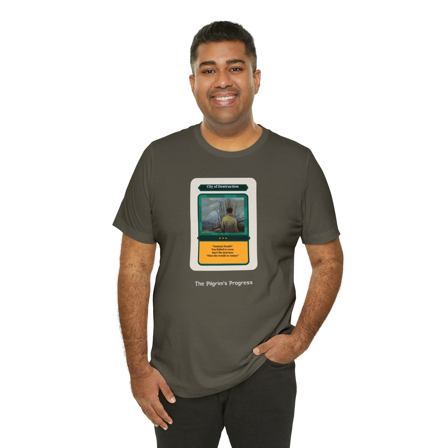 Pilgrim's Progress City of Destruction Trading Card Unisex Jersey Short Sleeve Tee