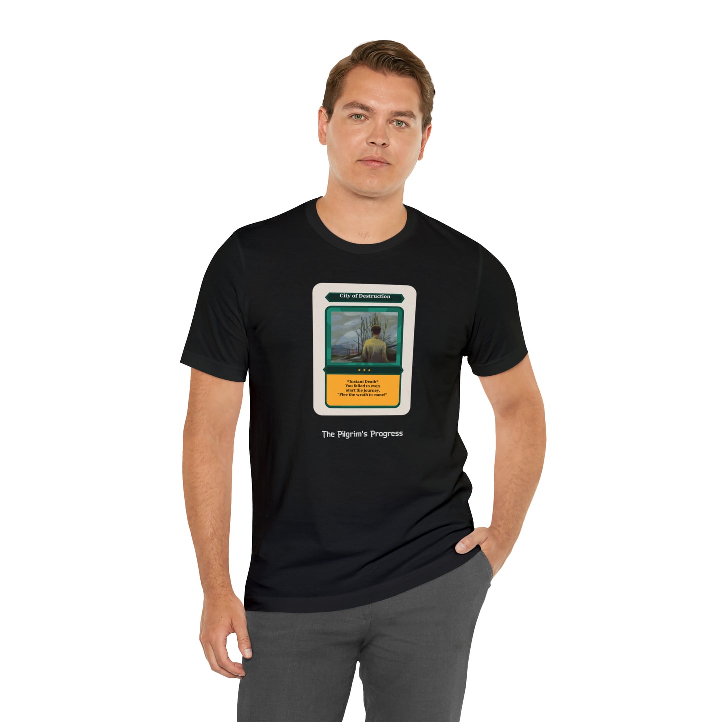 Pilgrim's Progress City of Destruction Trading Card Unisex Jersey Short Sleeve Tee
