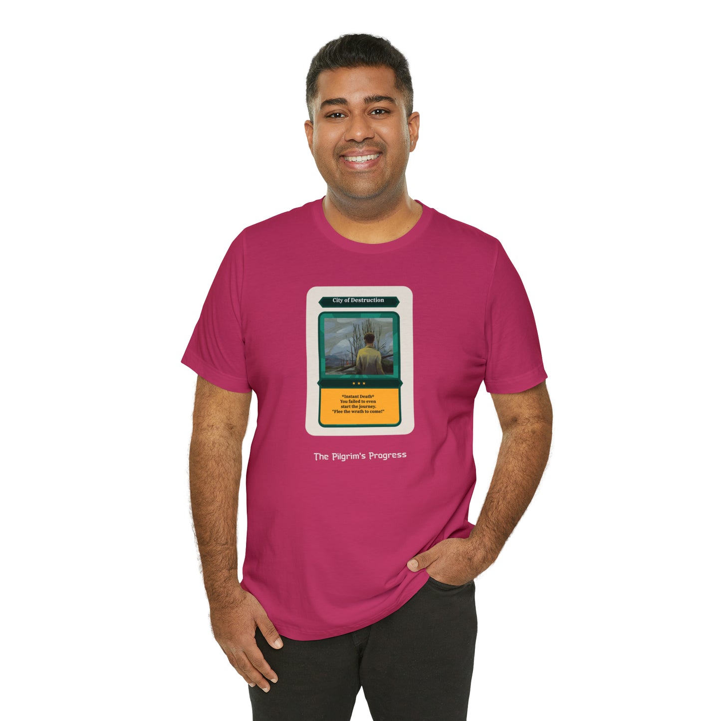 Pilgrim's Progress City of Destruction Trading Card Unisex Jersey Short Sleeve Tee