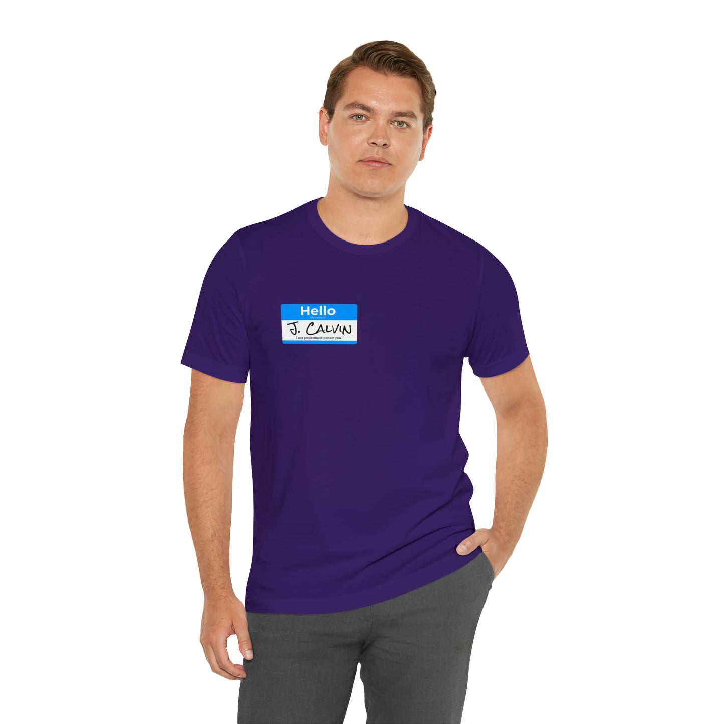 Hello My Name is John Calvin Unisex Jersey Short Sleeve Tee