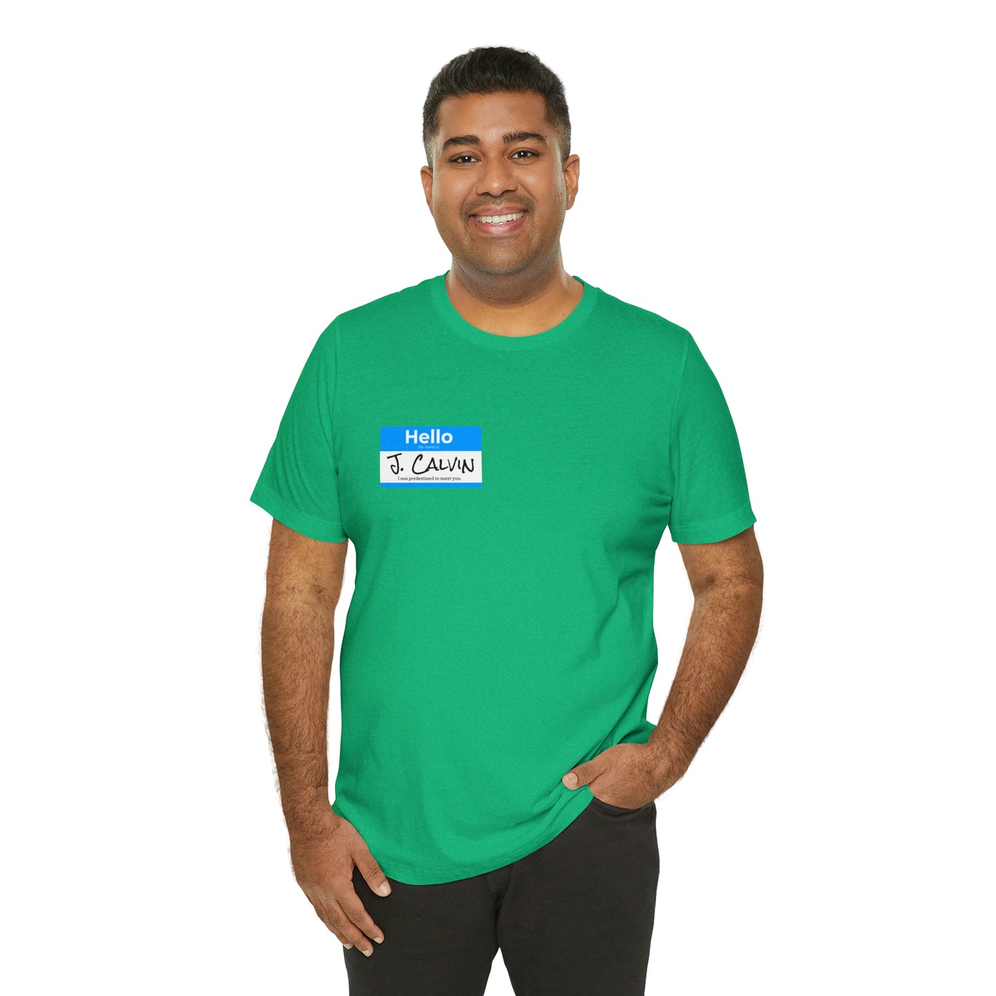 Hello My Name is John Calvin Unisex Jersey Short Sleeve Tee