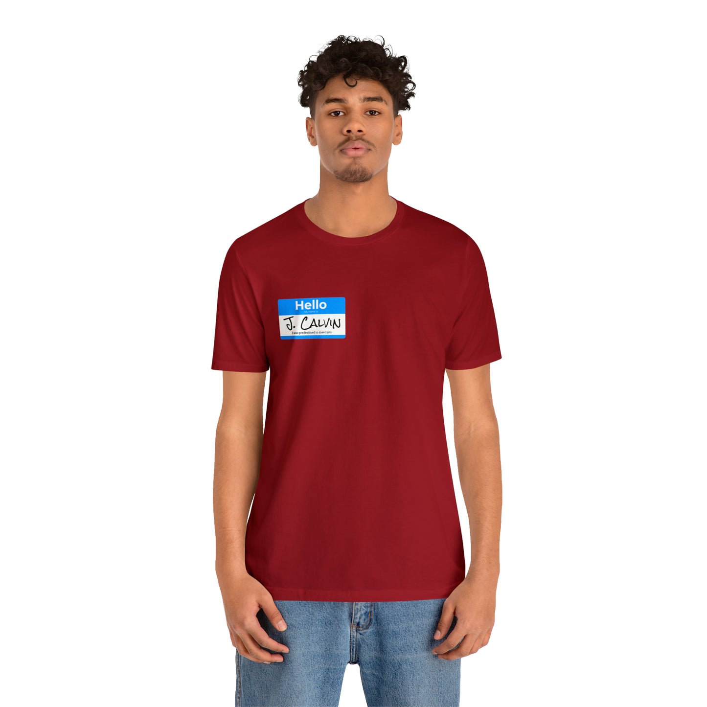 Hello My Name is John Calvin Unisex Jersey Short Sleeve Tee