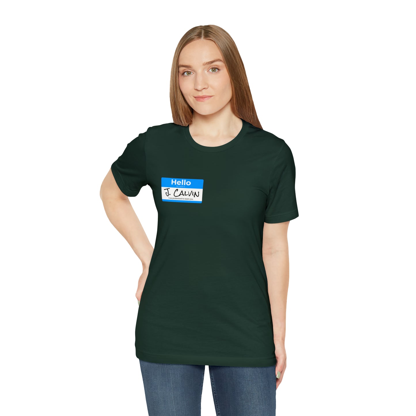 Hello My Name is John Calvin Unisex Jersey Short Sleeve Tee