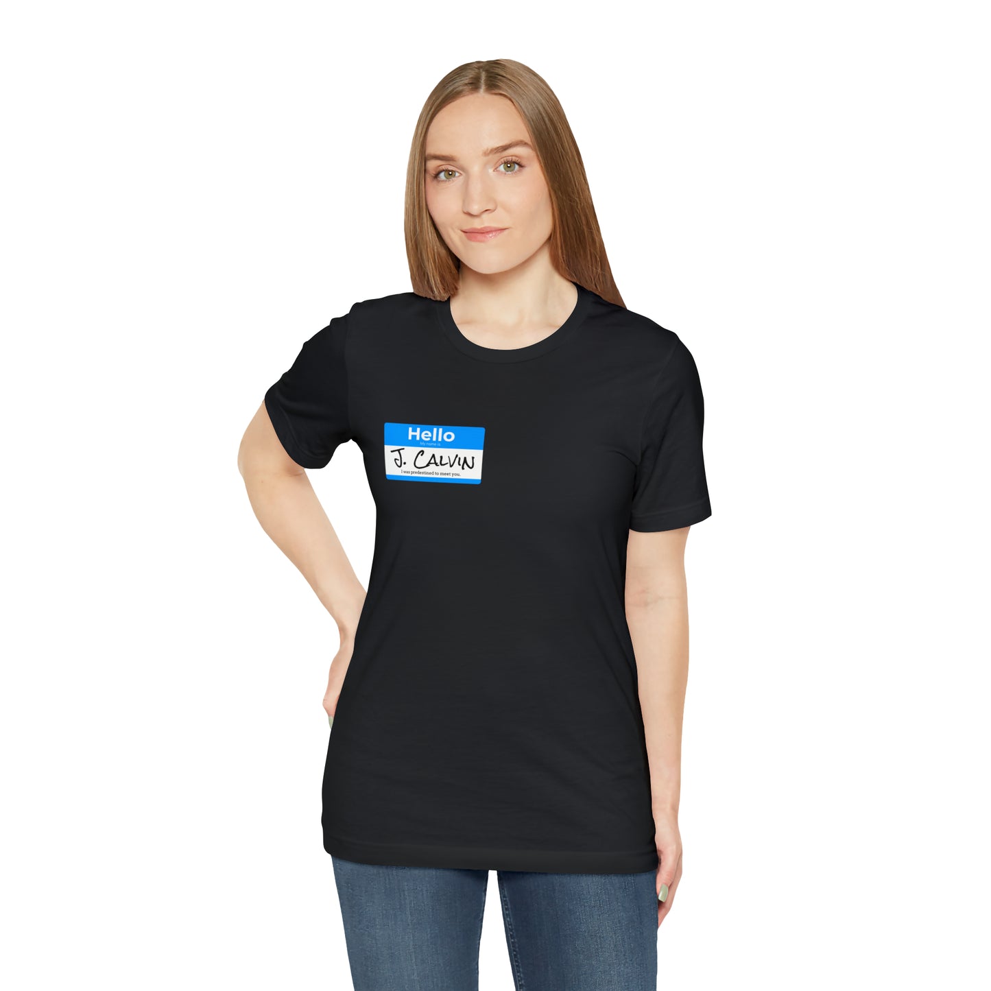 Hello My Name is John Calvin Unisex Jersey Short Sleeve Tee