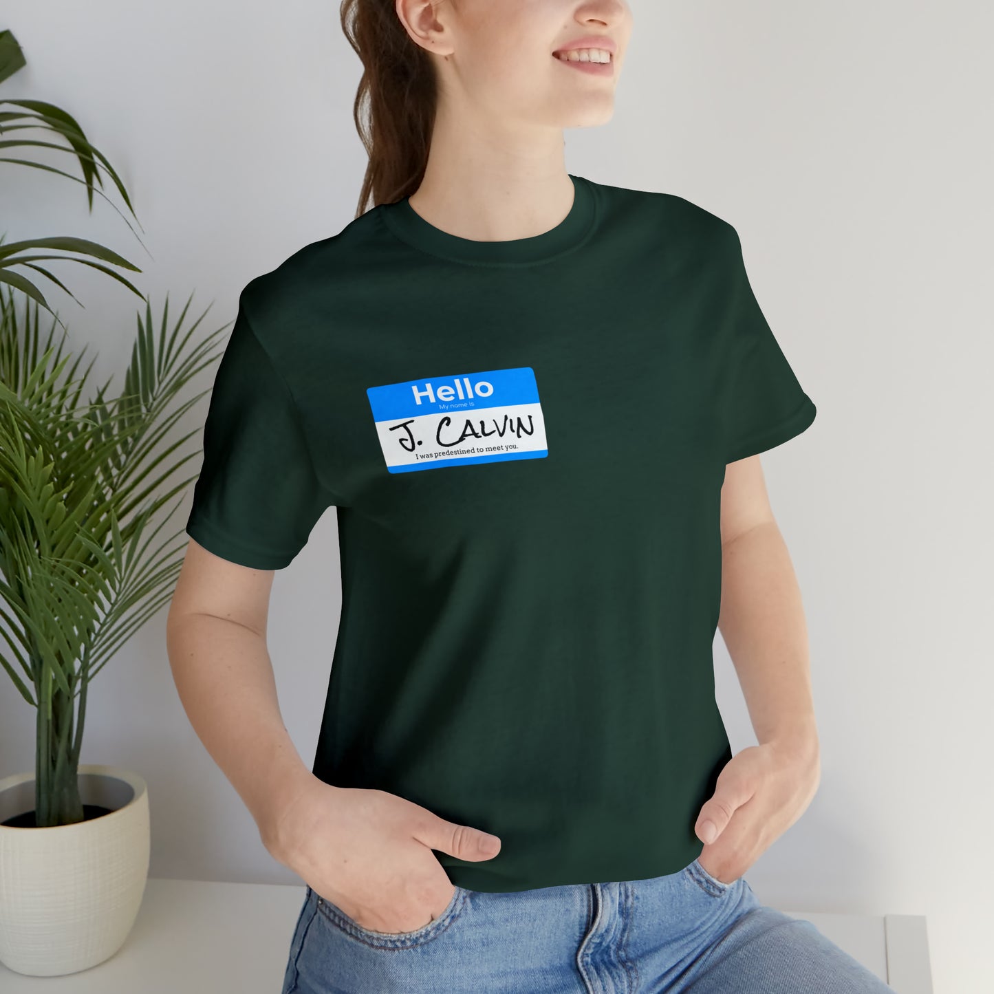 Hello My Name is John Calvin Unisex Jersey Short Sleeve Tee
