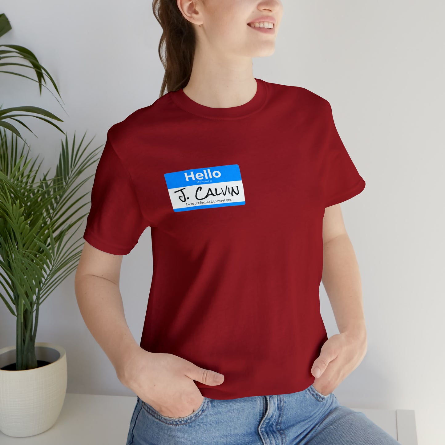 Hello My Name is John Calvin Unisex Jersey Short Sleeve Tee
