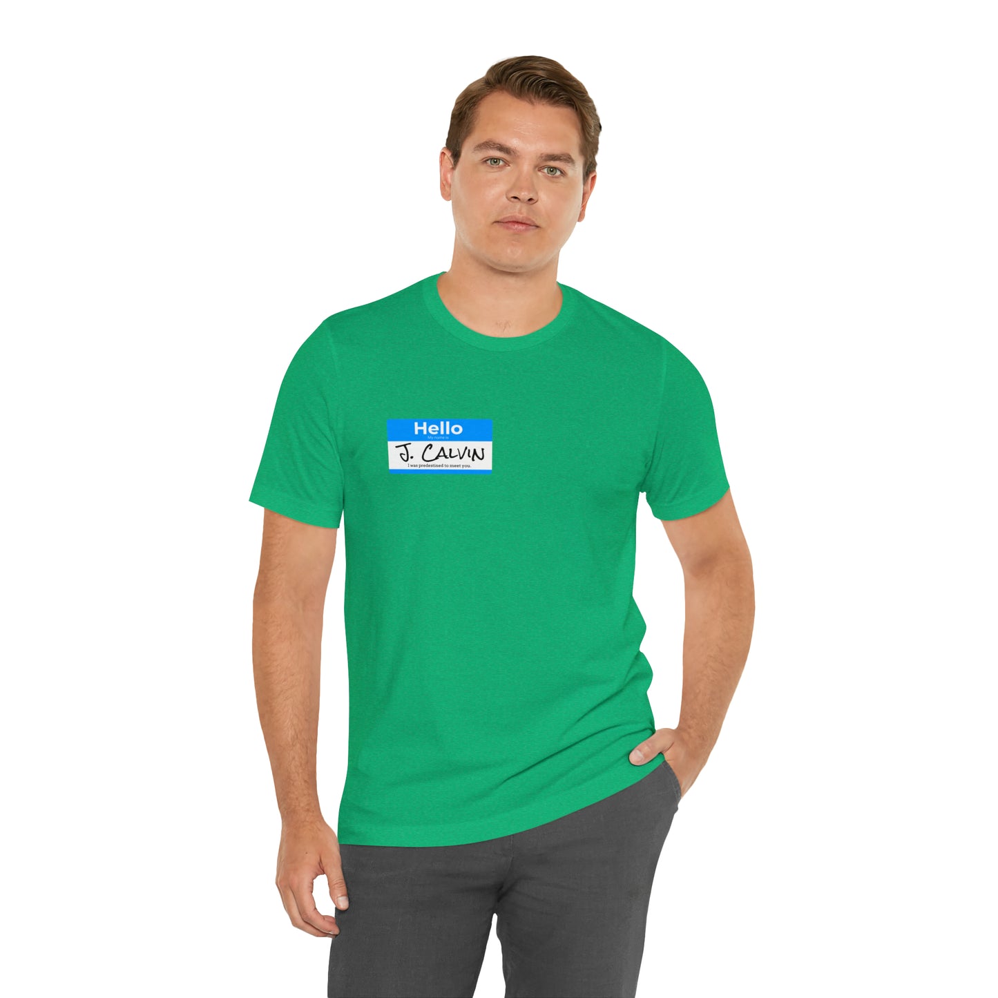 Hello My Name is John Calvin Unisex Jersey Short Sleeve Tee