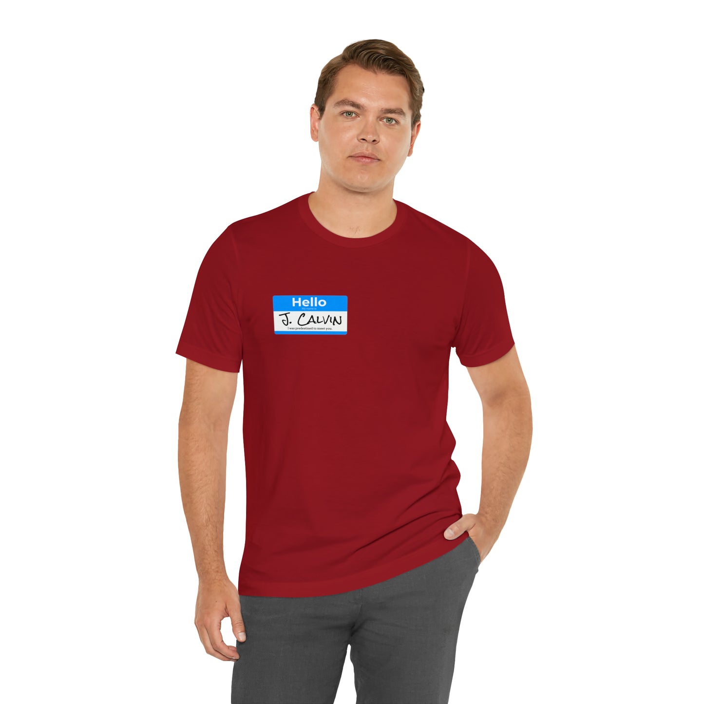 Hello My Name is John Calvin Unisex Jersey Short Sleeve Tee