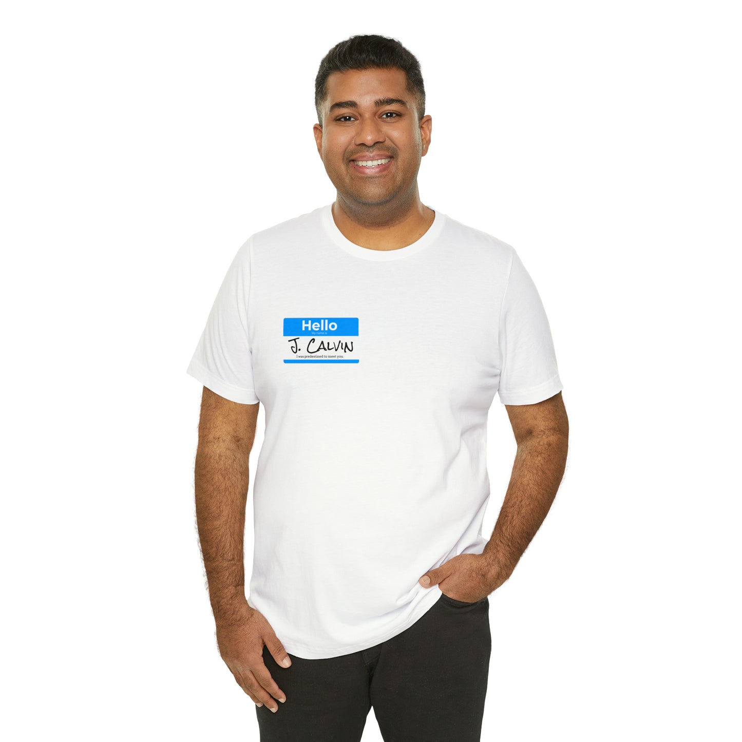 Hello My Name is John Calvin Unisex Jersey Short Sleeve Tee