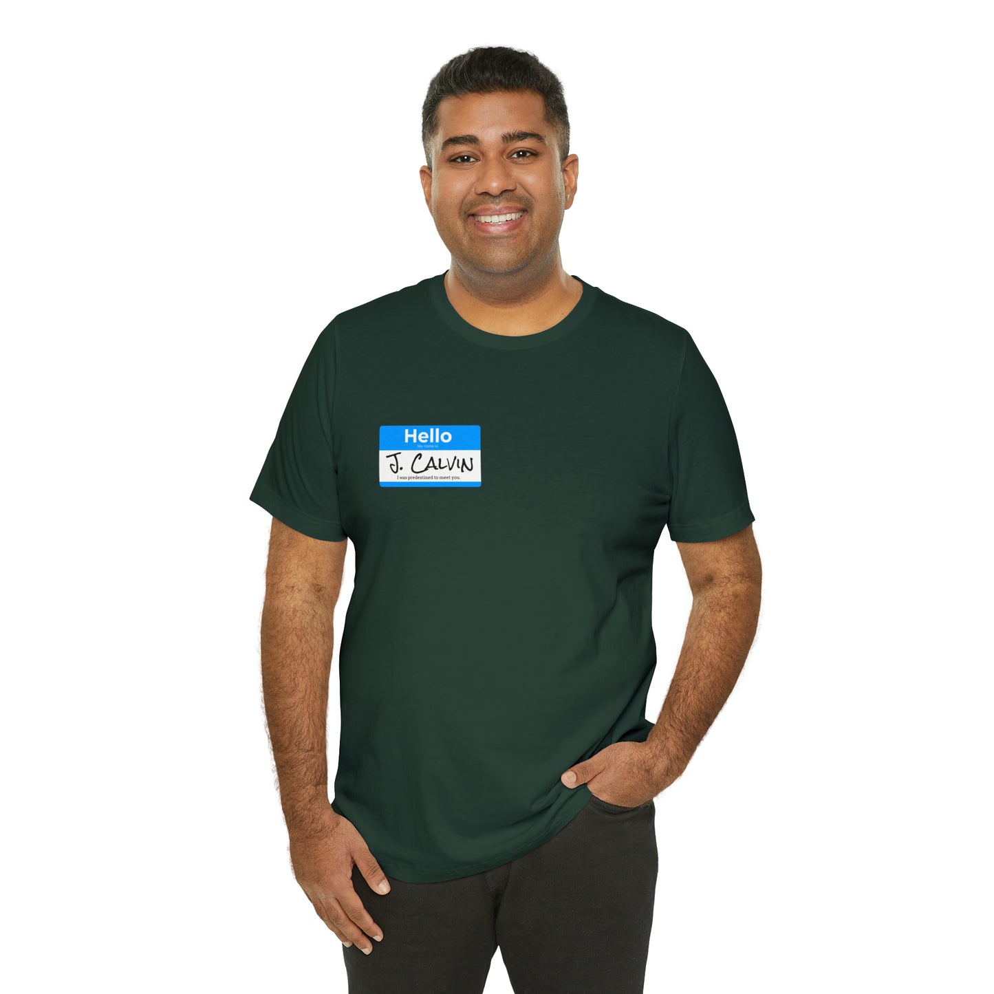Hello My Name is John Calvin Unisex Jersey Short Sleeve Tee