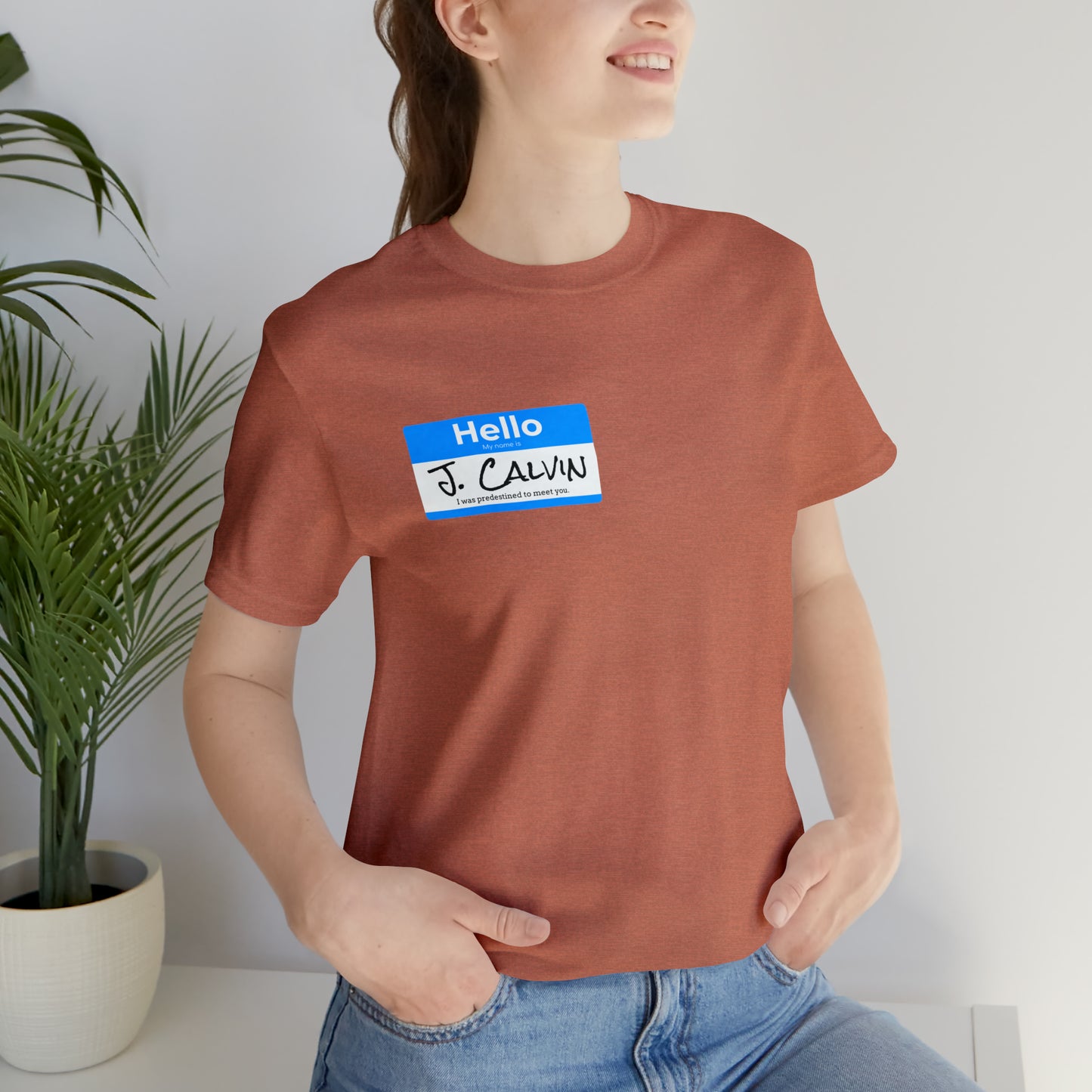Hello My Name is John Calvin Unisex Jersey Short Sleeve Tee