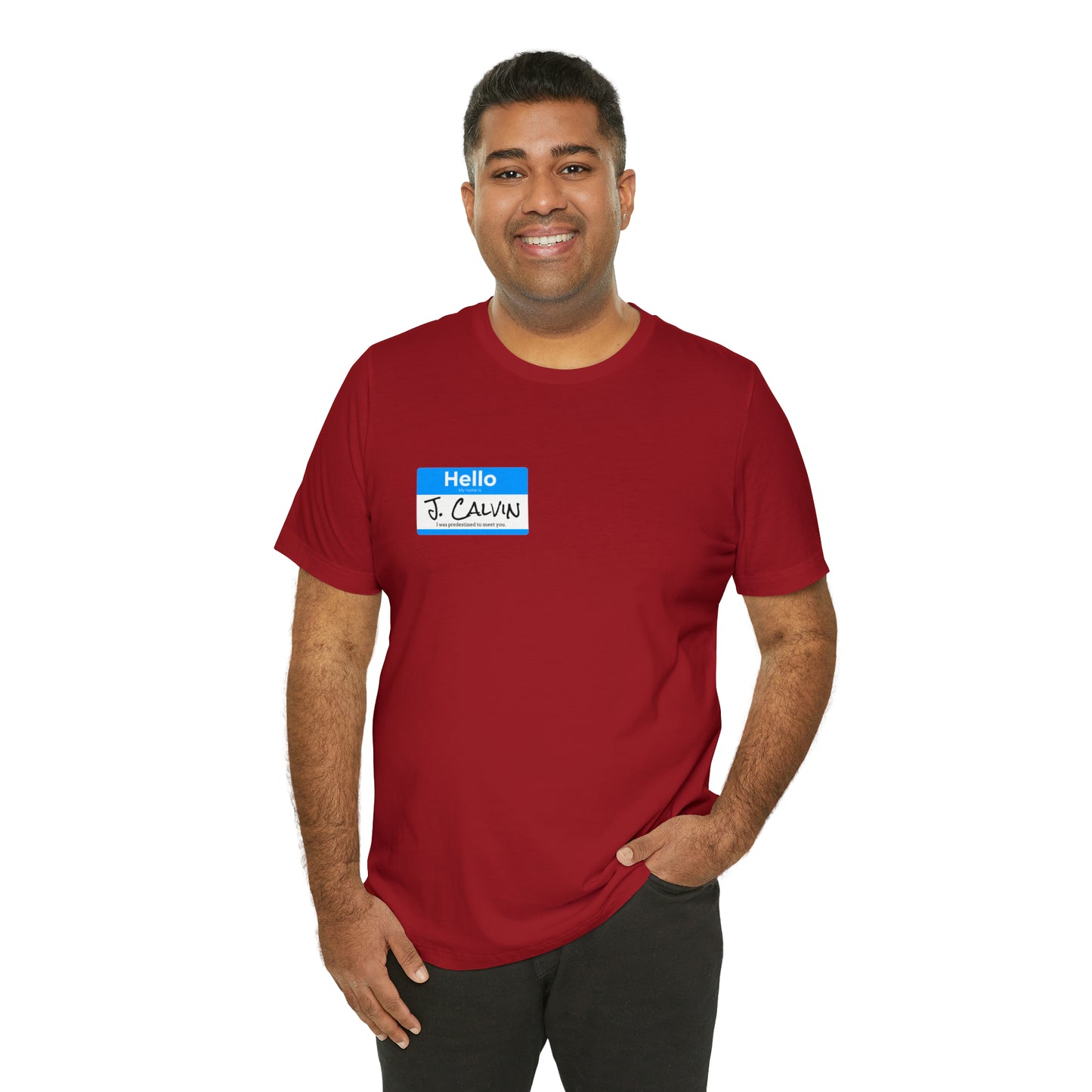 Hello My Name is John Calvin Unisex Jersey Short Sleeve Tee