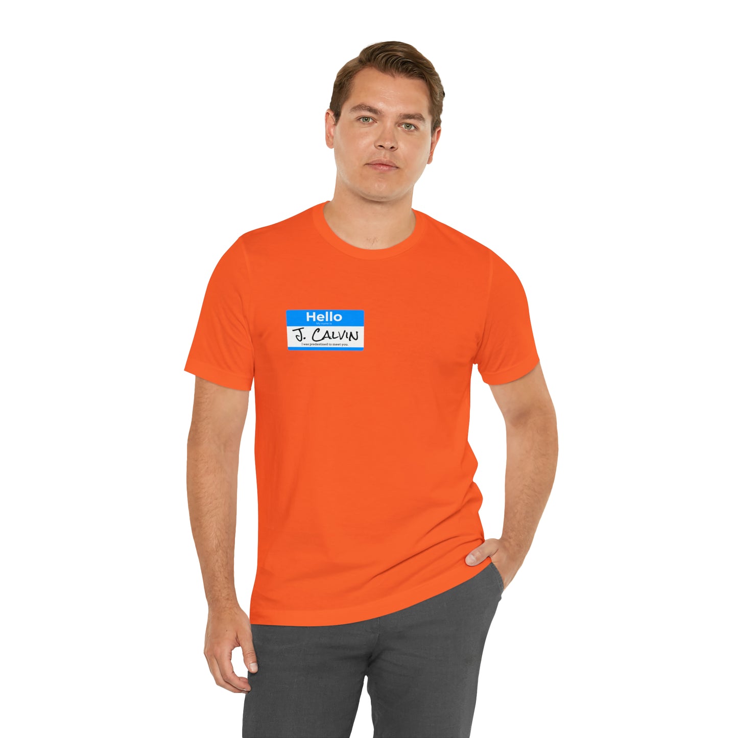 Hello My Name is John Calvin Unisex Jersey Short Sleeve Tee
