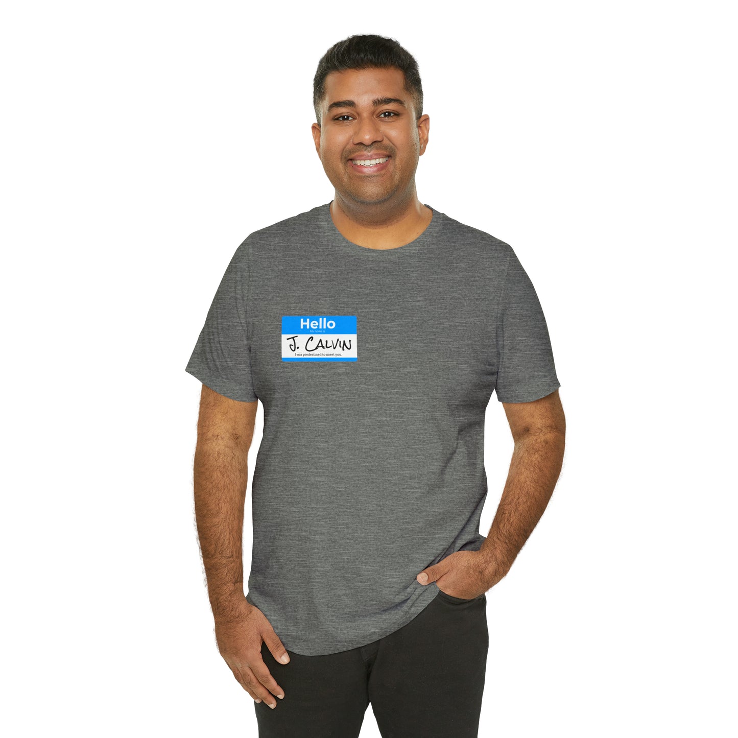 Hello My Name is John Calvin Unisex Jersey Short Sleeve Tee
