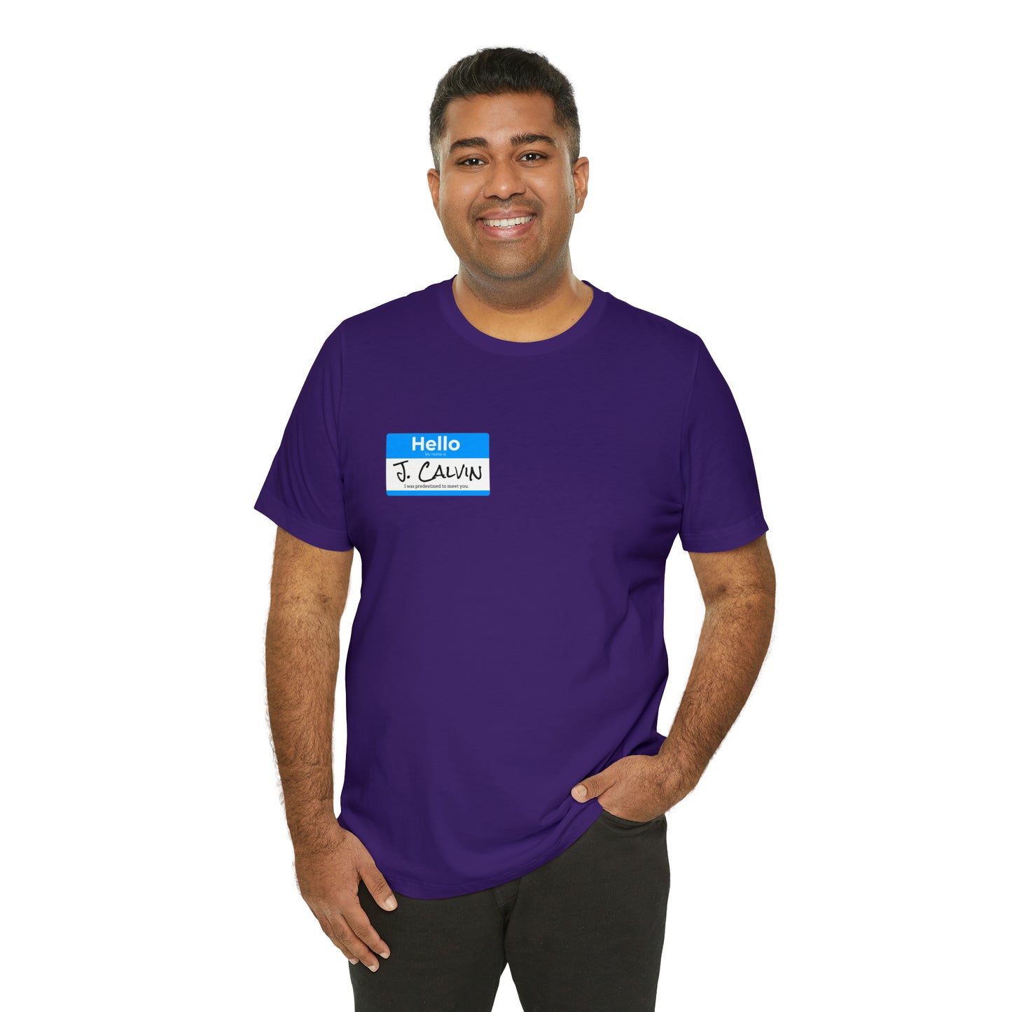 Hello My Name is John Calvin Unisex Jersey Short Sleeve Tee