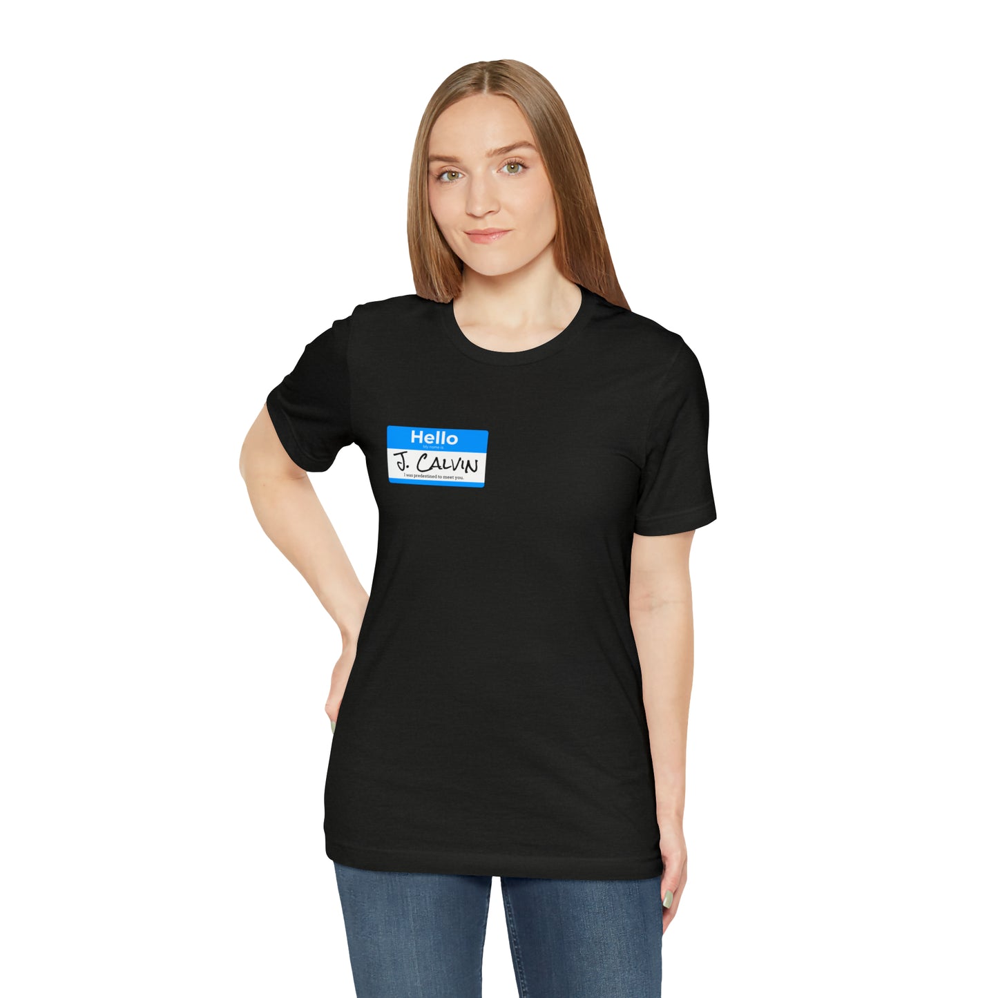 Hello My Name is John Calvin Unisex Jersey Short Sleeve Tee