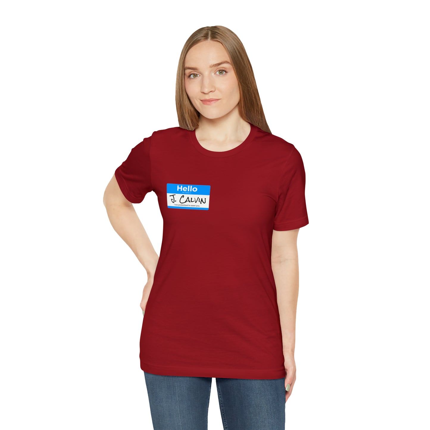 Hello My Name is John Calvin Unisex Jersey Short Sleeve Tee