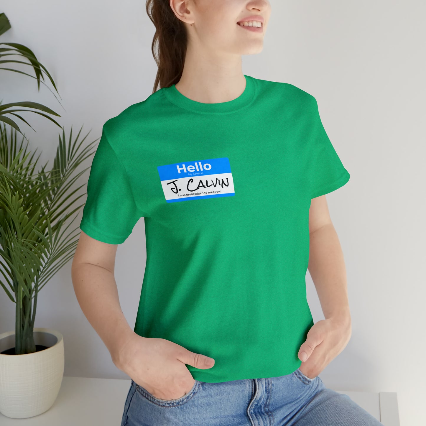 Hello My Name is John Calvin Unisex Jersey Short Sleeve Tee