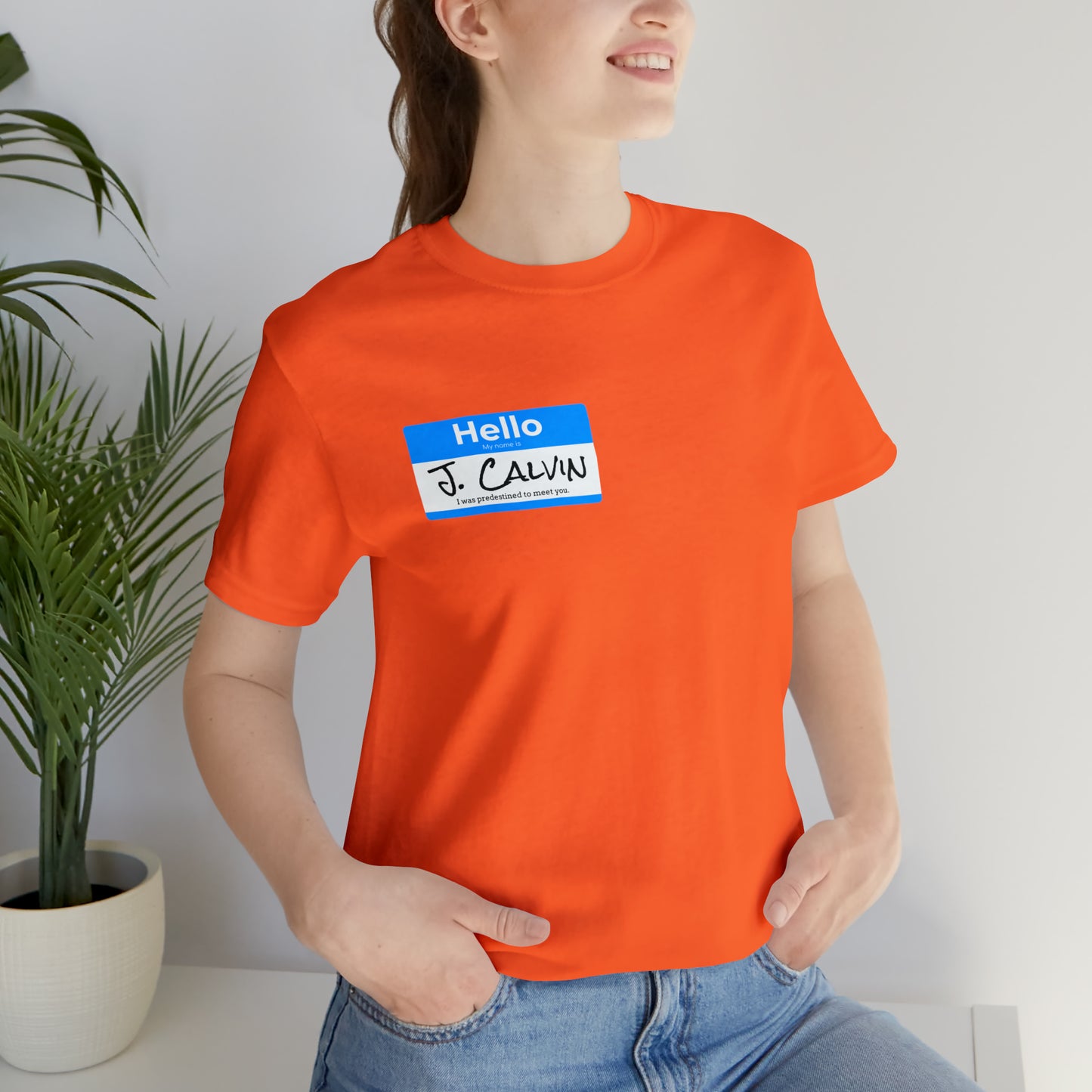 Hello My Name is John Calvin Unisex Jersey Short Sleeve Tee