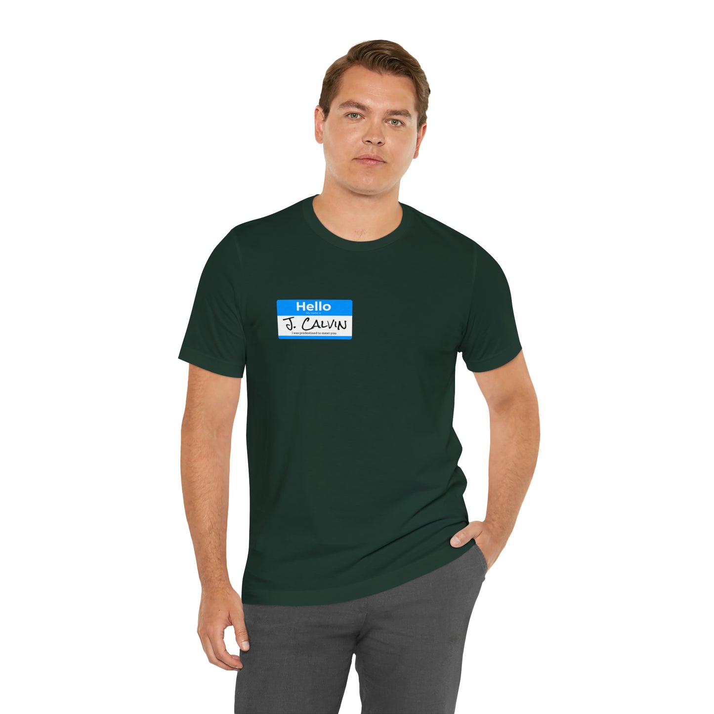 Hello My Name is John Calvin Unisex Jersey Short Sleeve Tee