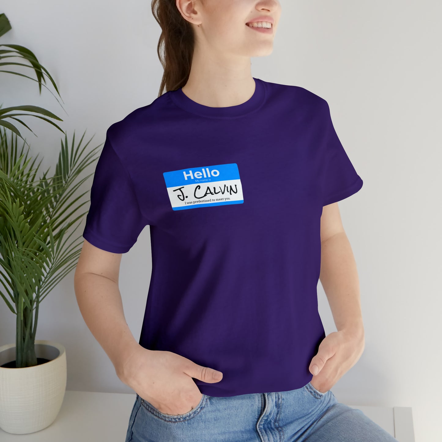 Hello My Name is John Calvin Unisex Jersey Short Sleeve Tee