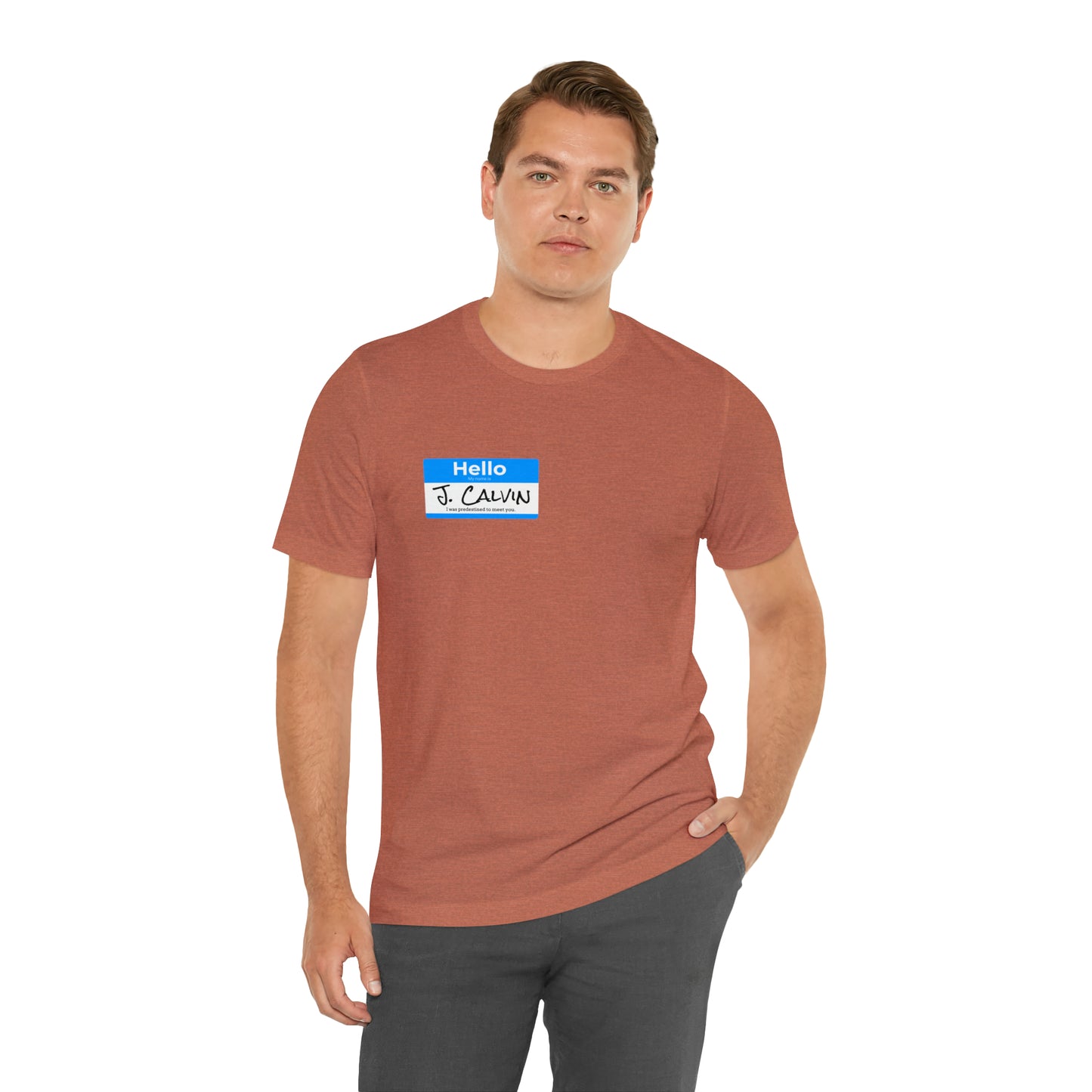 Hello My Name is John Calvin Unisex Jersey Short Sleeve Tee