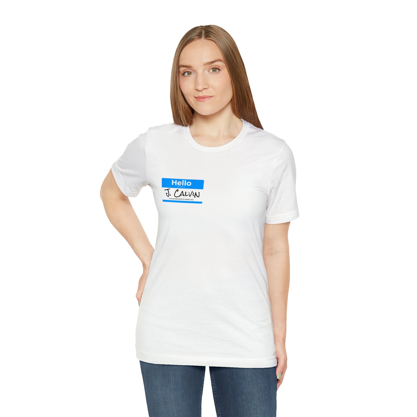 Hello My Name is John Calvin Unisex Jersey Short Sleeve Tee
